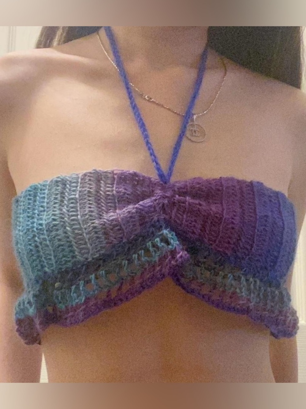 Handmade Gradient Knit Halter Crop Top - Blue to Purple
